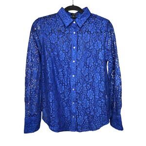 J. Crew Classic-fit Lace Button-up Top Women's 6 Blue Long Sleeve Prep Lined NWT